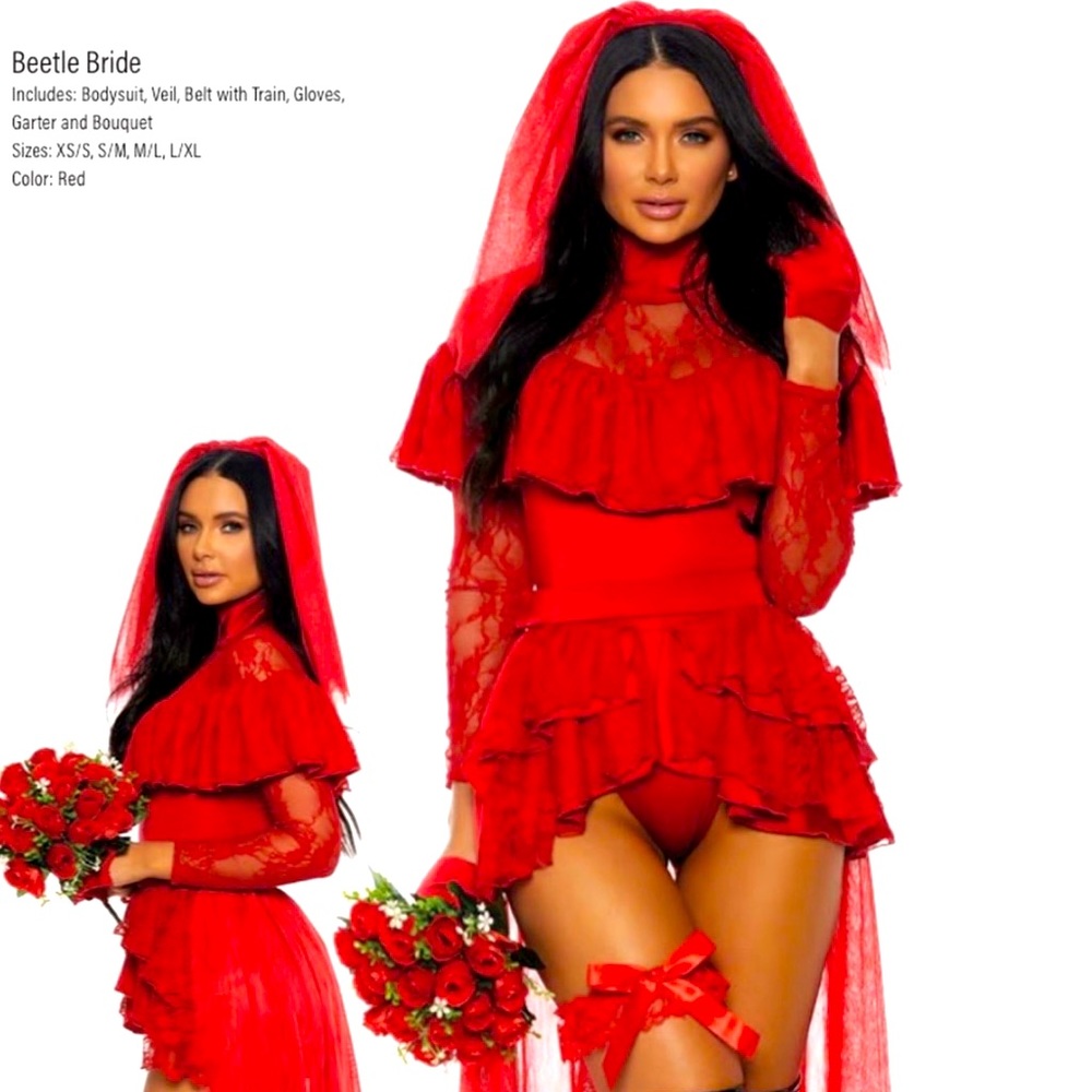 Red Lace Wedding Dress Costume